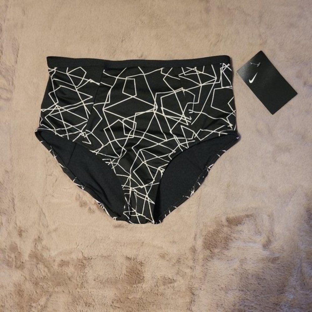 Nike Black & White Graphic Pattern High Waist Bikini Briefs Bottoms - XS New NWT